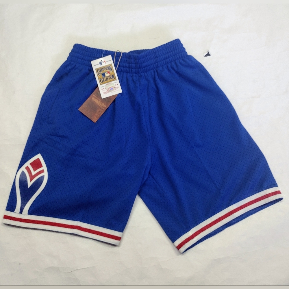 Atlanta Braves Shorts Mitchell & Ness Mens S Royal Blue Team ID Mesh Cooperstown